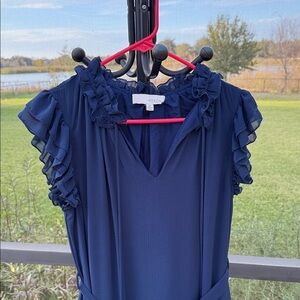 Pinch sleeveless Midnight Blue Maxi tiered Dress with Ruffles